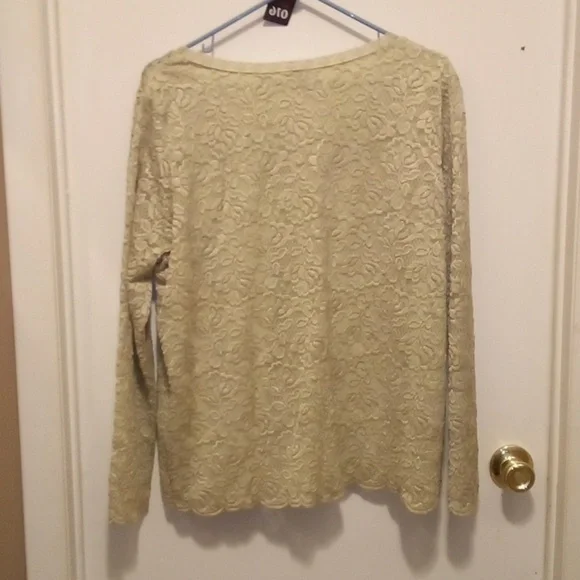 Emma James By Liz Claiborne Company Lace Pale Olive Blouse - Size XL - Picture 5 of 6